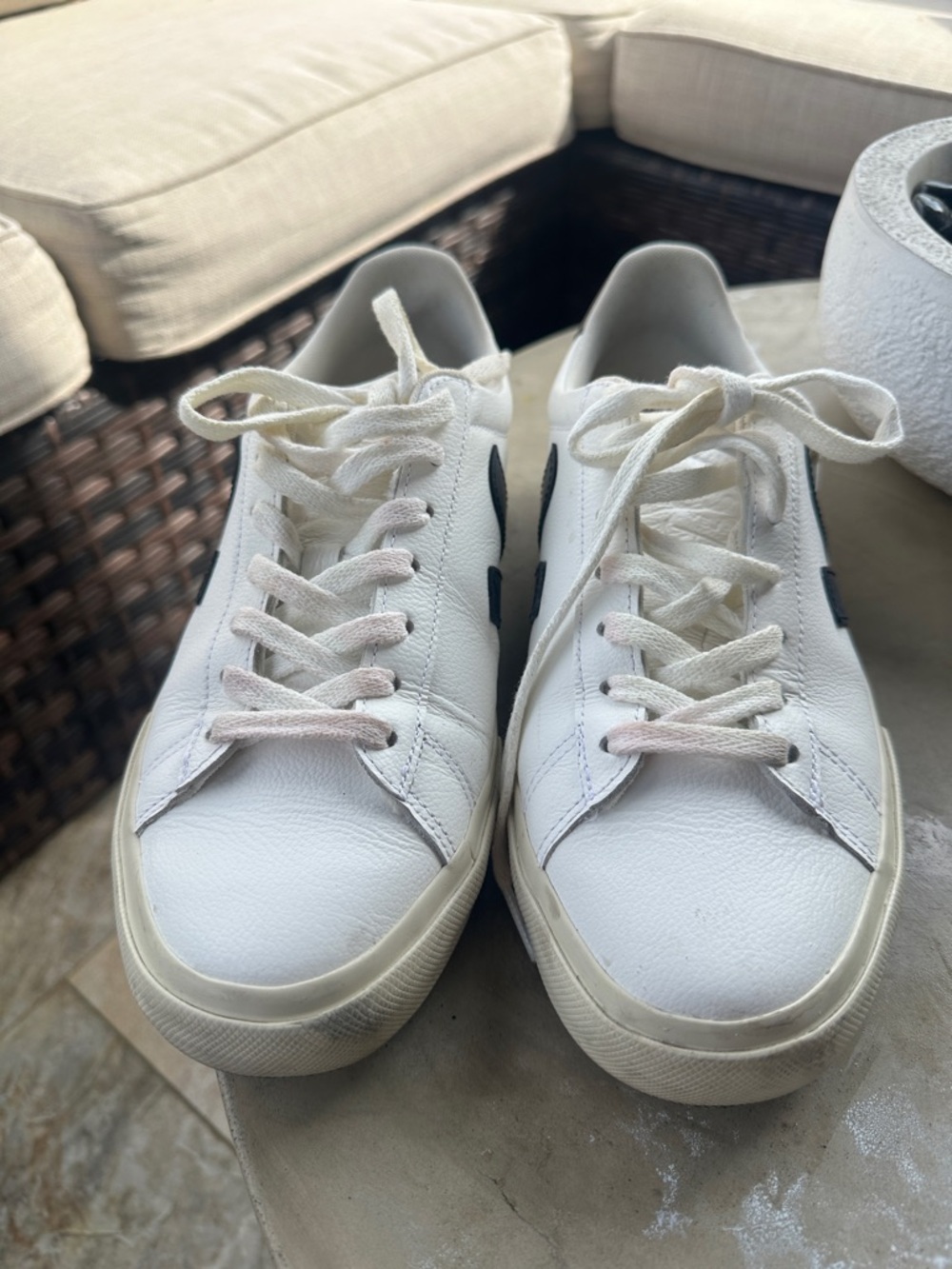 Classic Women's White Leather Sneakers with Black Accent